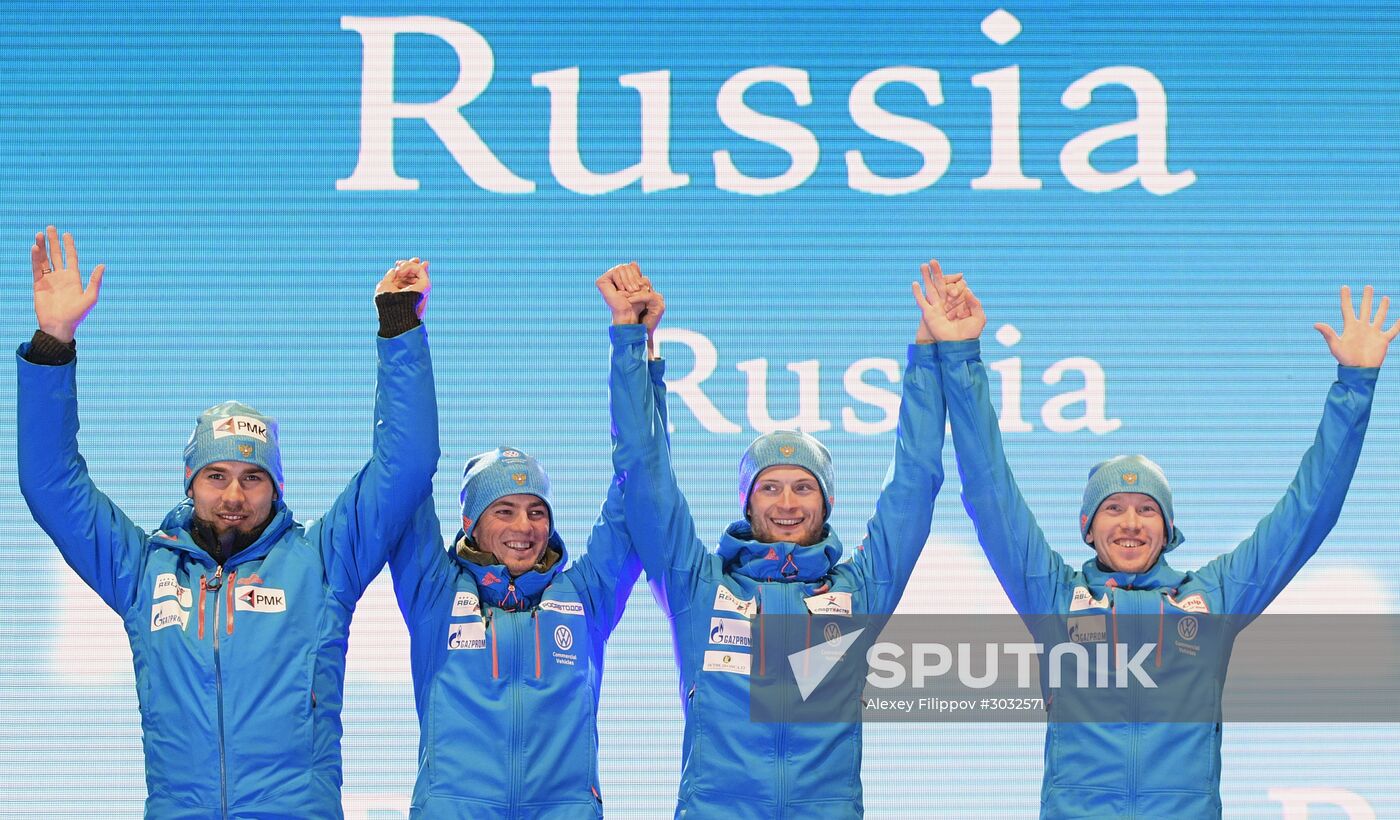 Medal ceremony for Biathlon World Champioships men's relay winners