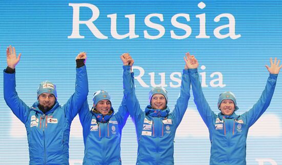 Medal ceremony for Biathlon World Champioships men's relay winners