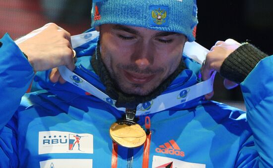 Medal ceremony for Biathlon World Champioships men's relay winners