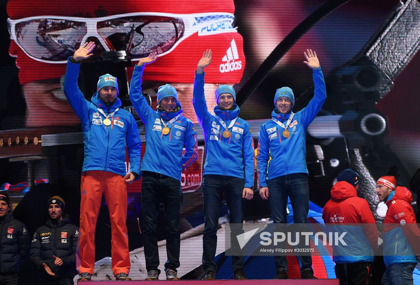 Medal ceremony for Biathlon World Champioships men's relay winners