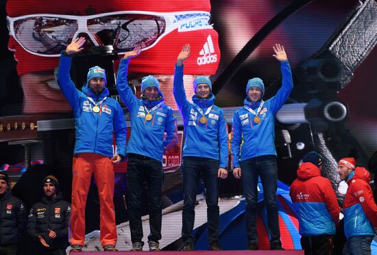 Medal ceremony for Biathlon World Champioships men's relay winners