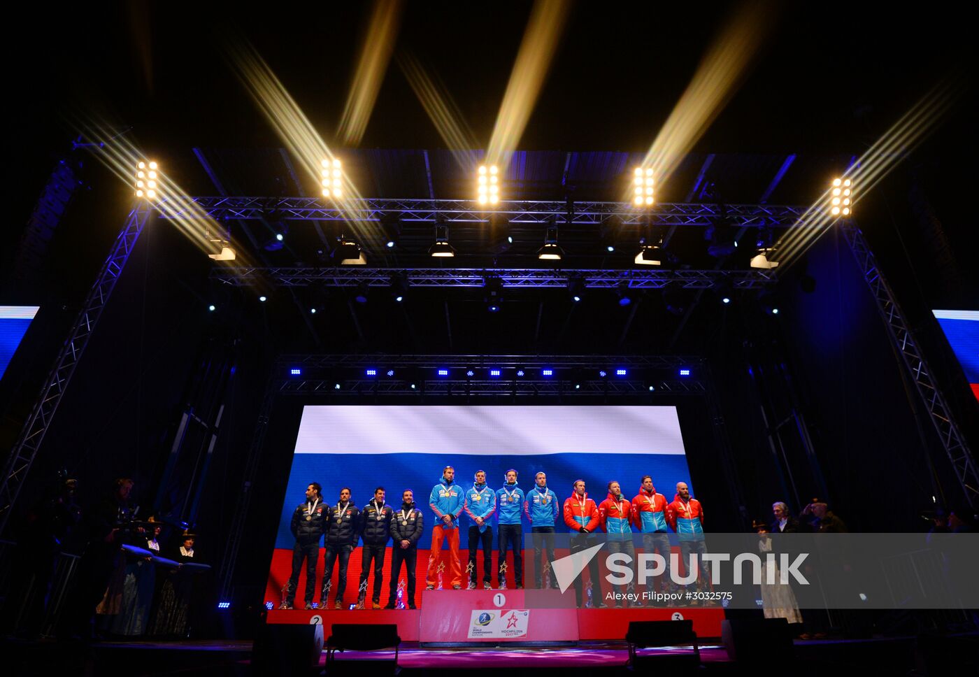 Medal ceremony for Biathlon World Champioships men's relay winners