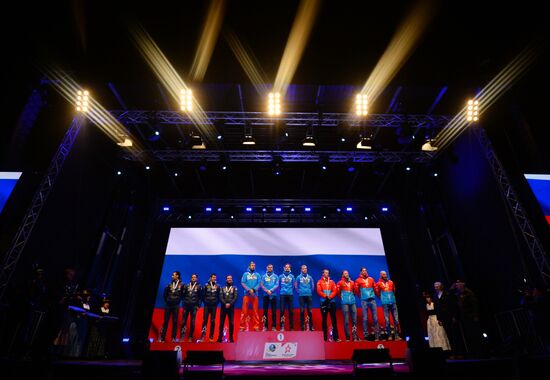 Medal ceremony for Biathlon World Champioships men's relay winners