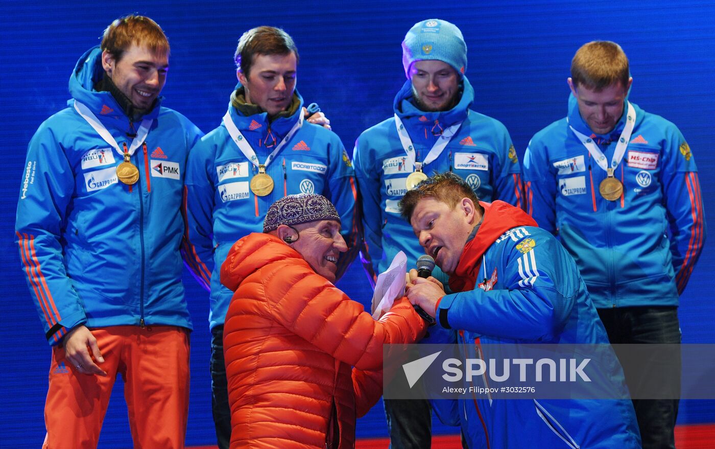 Medal ceremony for Biathlon World Champioships men's relay winners