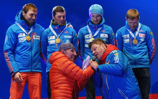 Medal ceremony for Biathlon World Champioships men's relay winners