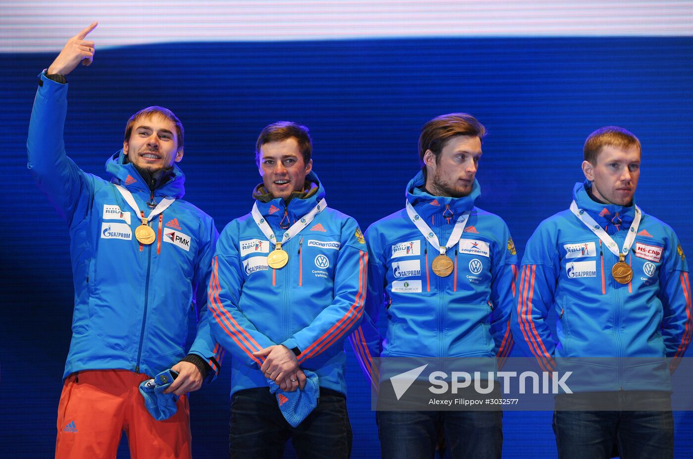 Medal ceremony for Biathlon World Champioships men's relay winners