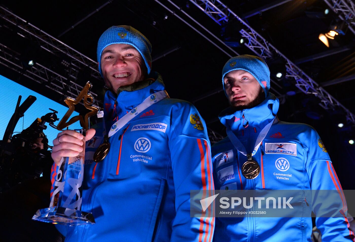 Medal ceremony for Biathlon World Champioships men's relay winners