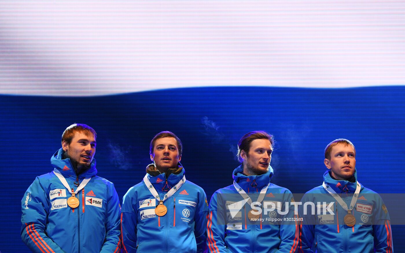 Medal ceremony for Biathlon World Champioships men's relay winners