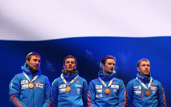 Medal ceremony for Biathlon World Champioships men's relay winners