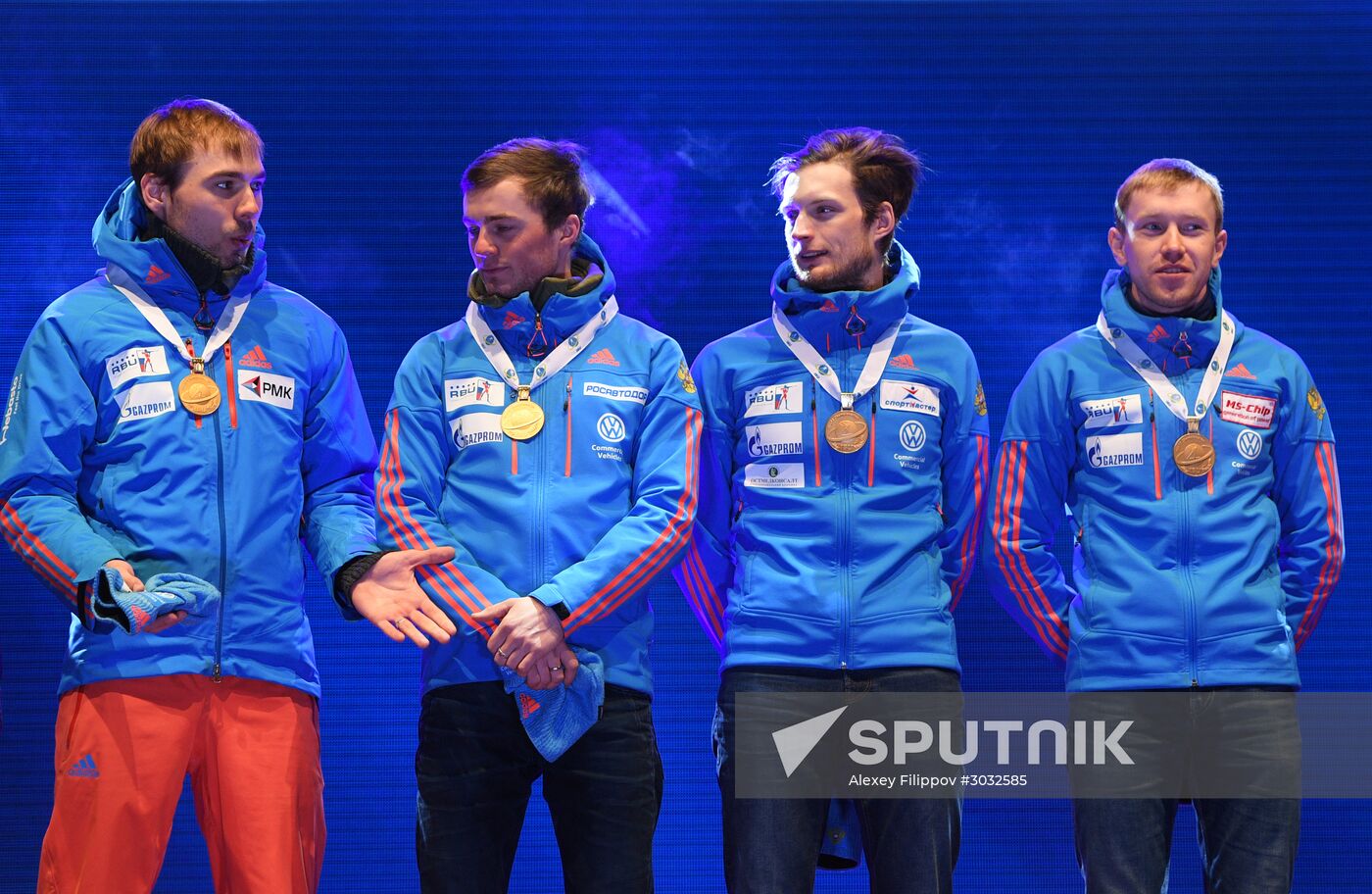 Medal ceremony for Biathlon World Champioships men's relay winners