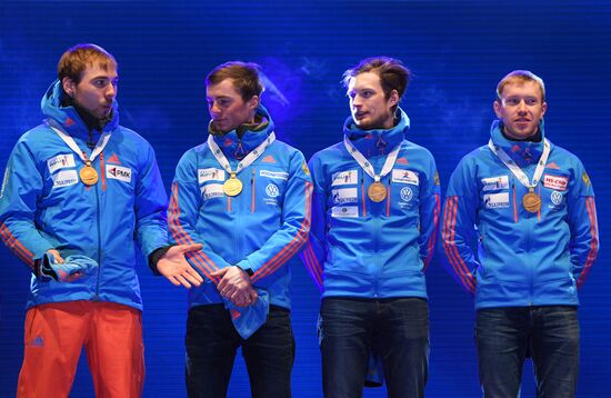 Medal ceremony for Biathlon World Champioships men's relay winners