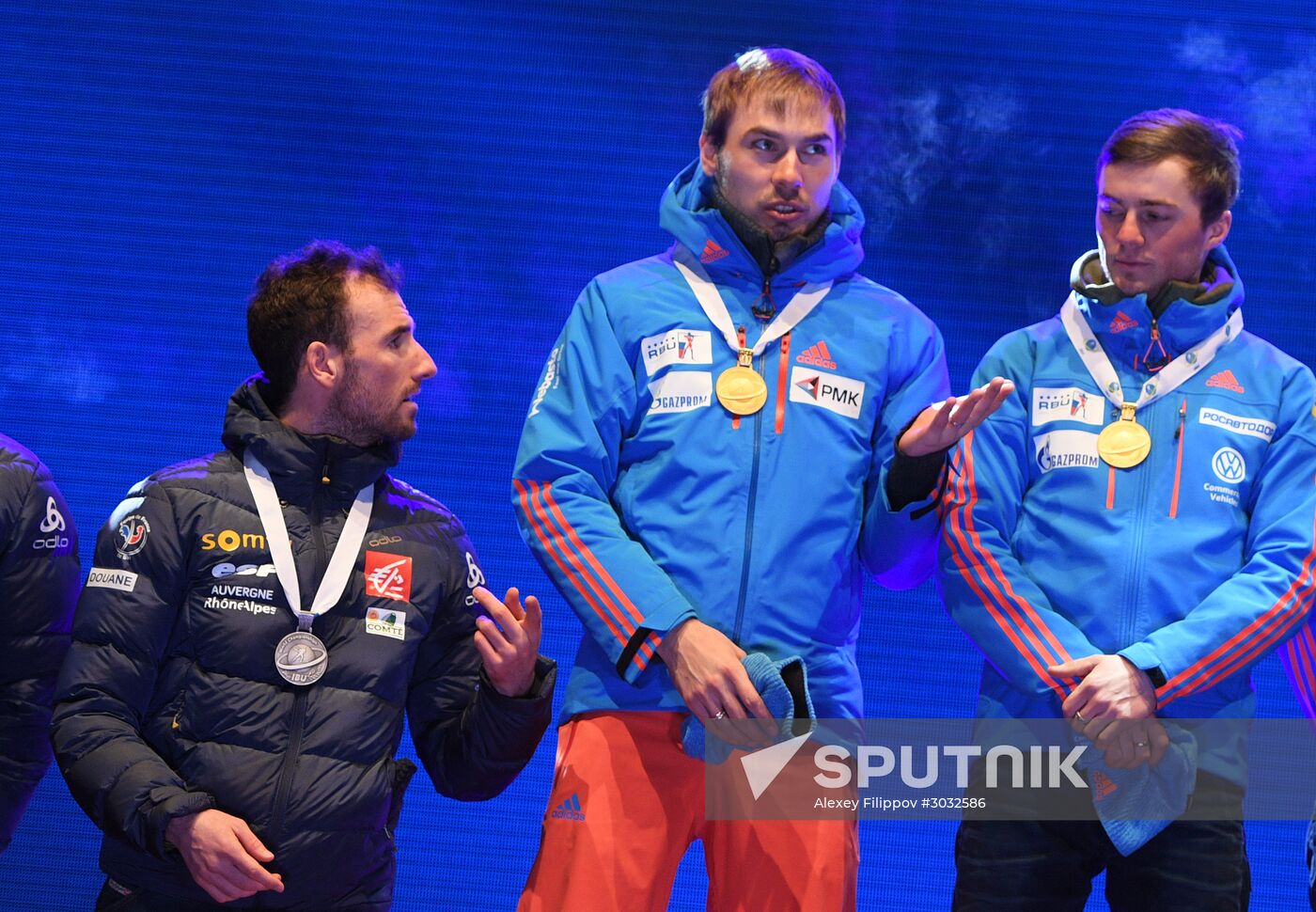 Medal ceremony for Biathlon World Champioships men's relay winners