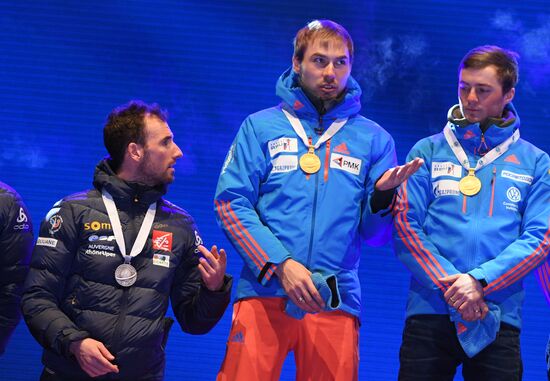 Medal ceremony for Biathlon World Champioships men's relay winners