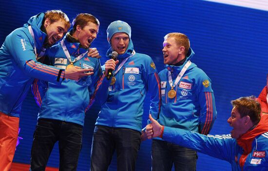Medal ceremony for Biathlon World Champioships men's relay winners