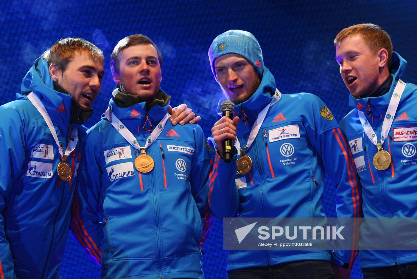 Medal ceremony for Biathlon World Champioships men's relay winners