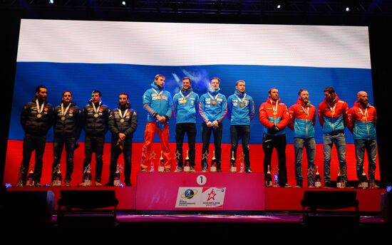 Medal ceremony for Biathlon World Champioships men's relay winners