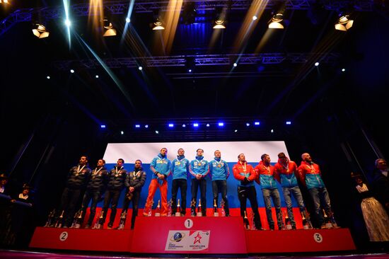 Medal ceremony for Biathlon World Champioships men's relay winners