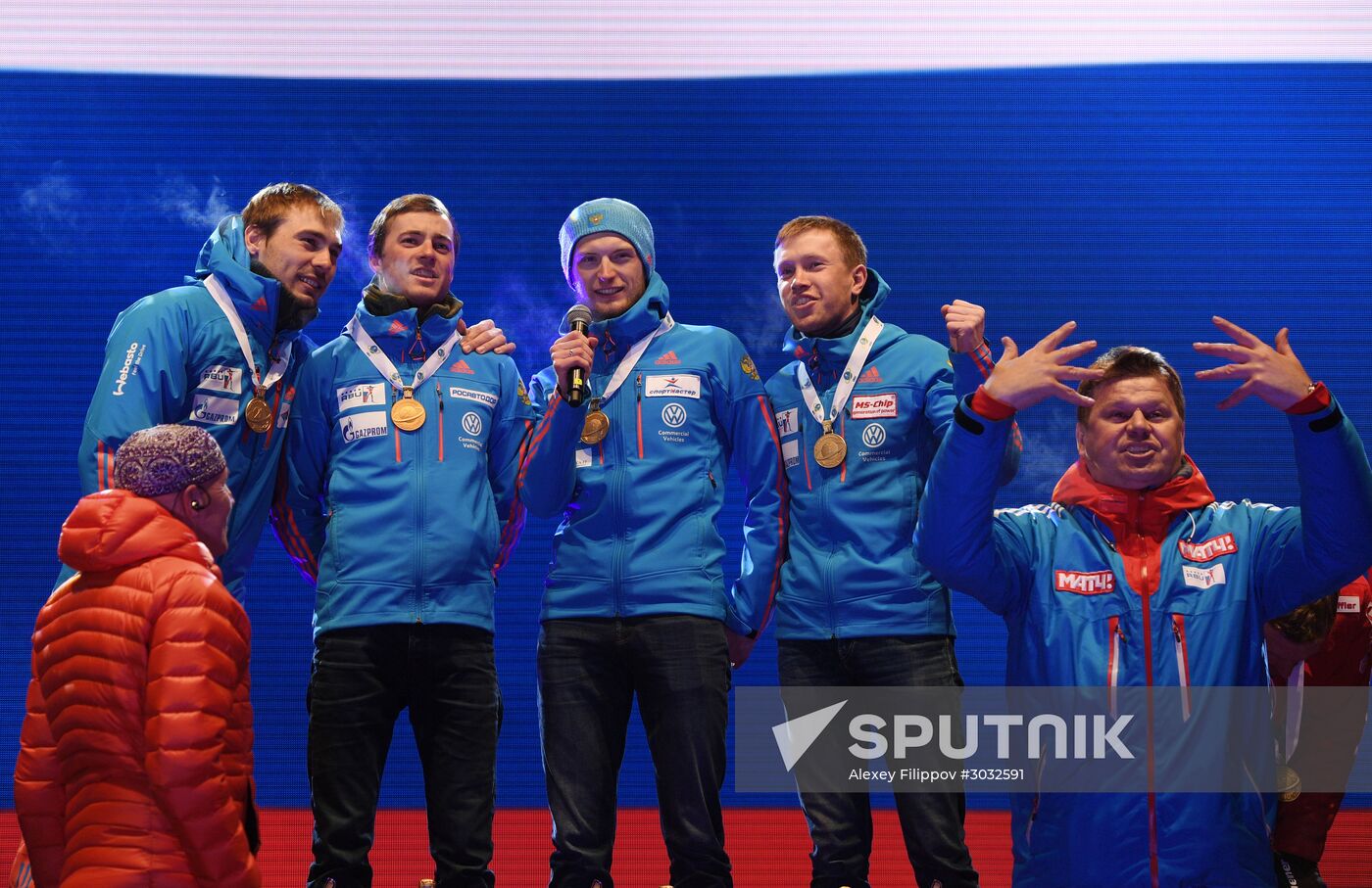 Medal ceremony for Biathlon World Champioships men's relay winners