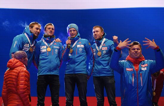 Medal ceremony for Biathlon World Champioships men's relay winners