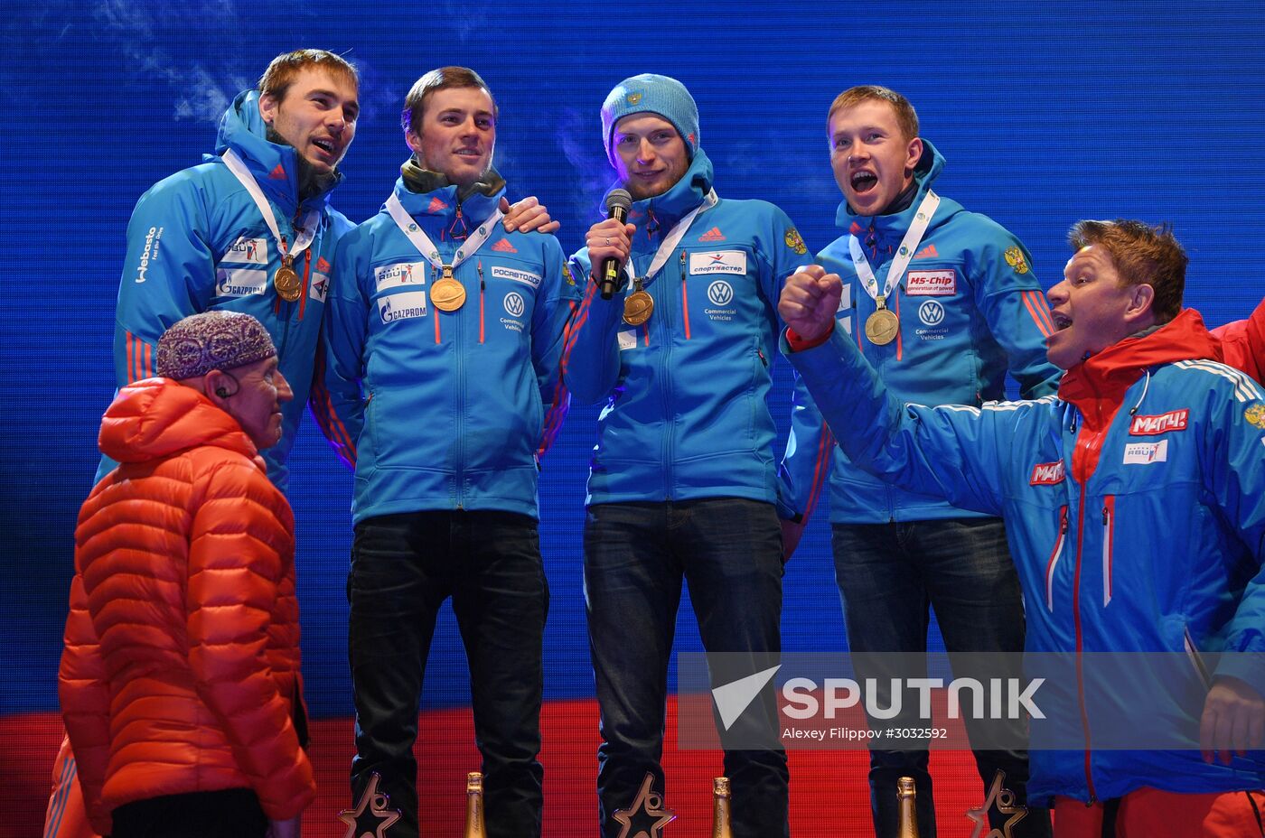 Medal ceremony for Biathlon World Champioships men's relay winners