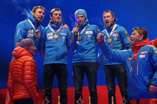 Medal ceremony for Biathlon World Champioships men's relay winners