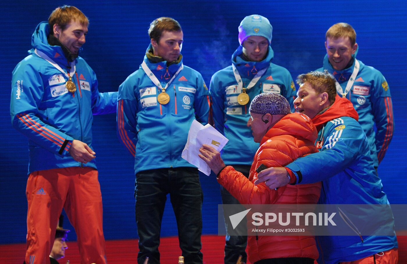 Medal ceremony for Biathlon World Champioships men's relay winners