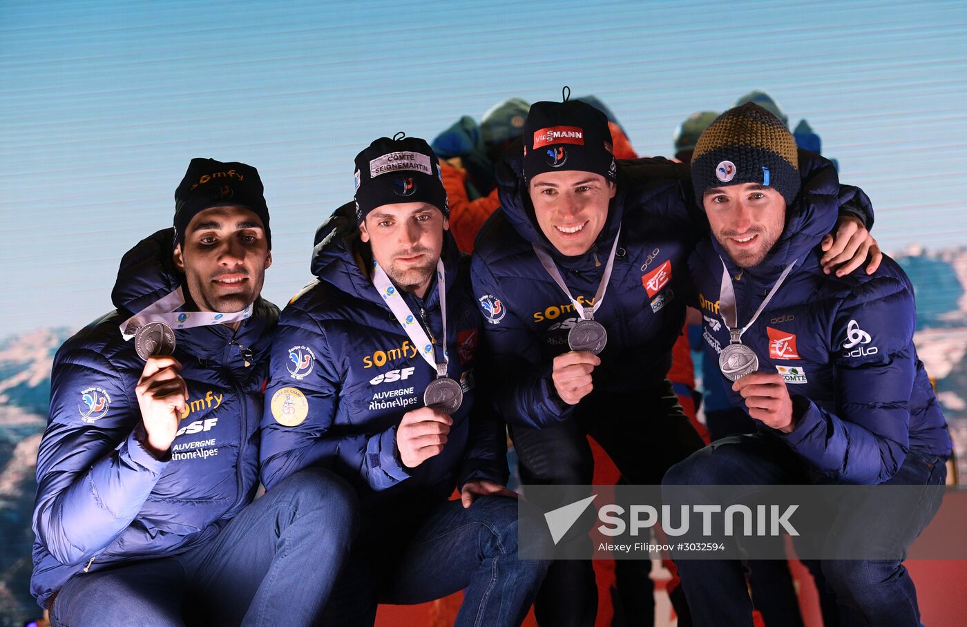 Medal ceremony for Biathlon World Champioships men's relay winners