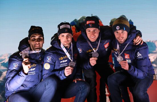 Medal ceremony for Biathlon World Champioships men's relay winners