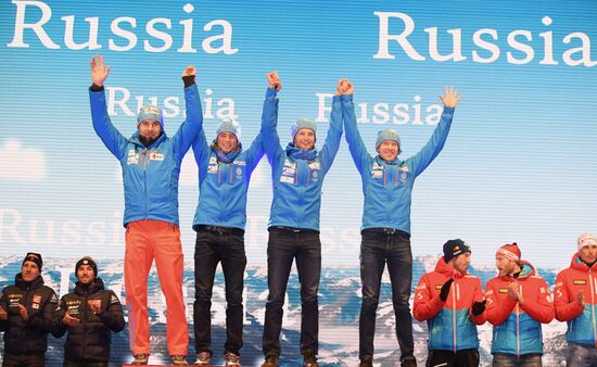 Medal ceremony for Biathlon World Champioships men's relay winners