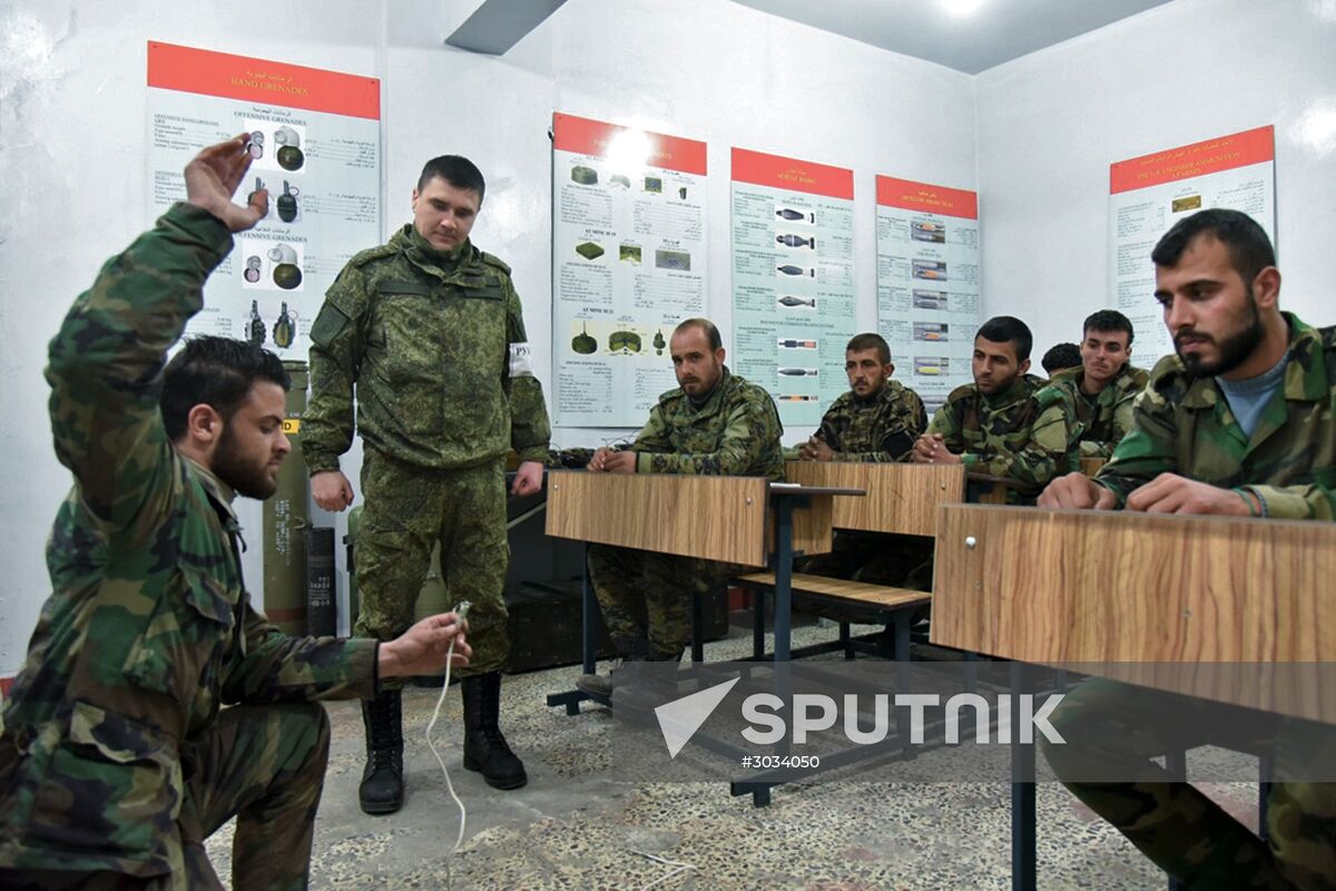 Military engineers of the Russian Army's International Anti-mine Center in Aleppo