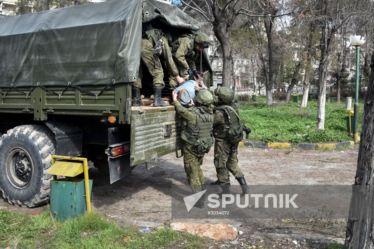 Military engineers of the Russian Army's International Anti-mine Center in Aleppo
