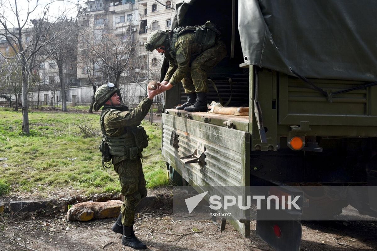 Military engineers of the Russian Army's International Anti-mine Center in Aleppo