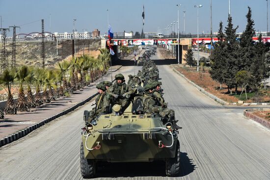 Russian Army's International Anti-mine Center military engineers return from Aleppo