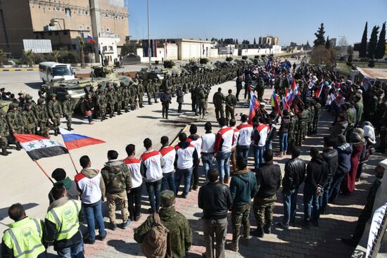 Russian Army's International Anti-mine Center military engineers return from Aleppo