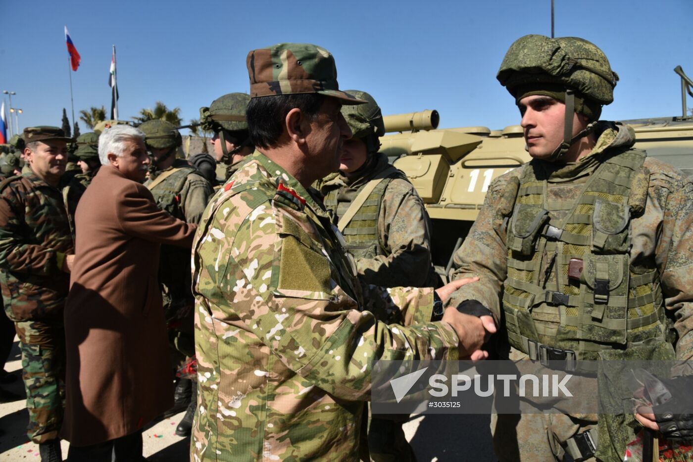 Russian Army's International Anti-mine Center military engineers return from Aleppo