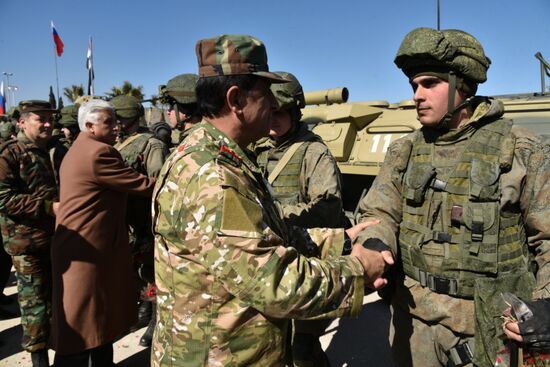 Russian Army's International Anti-mine Center military engineers return from Aleppo