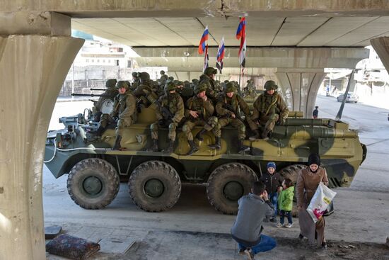 Russian Army's International Anti-mine Center military engineers return from Aleppo