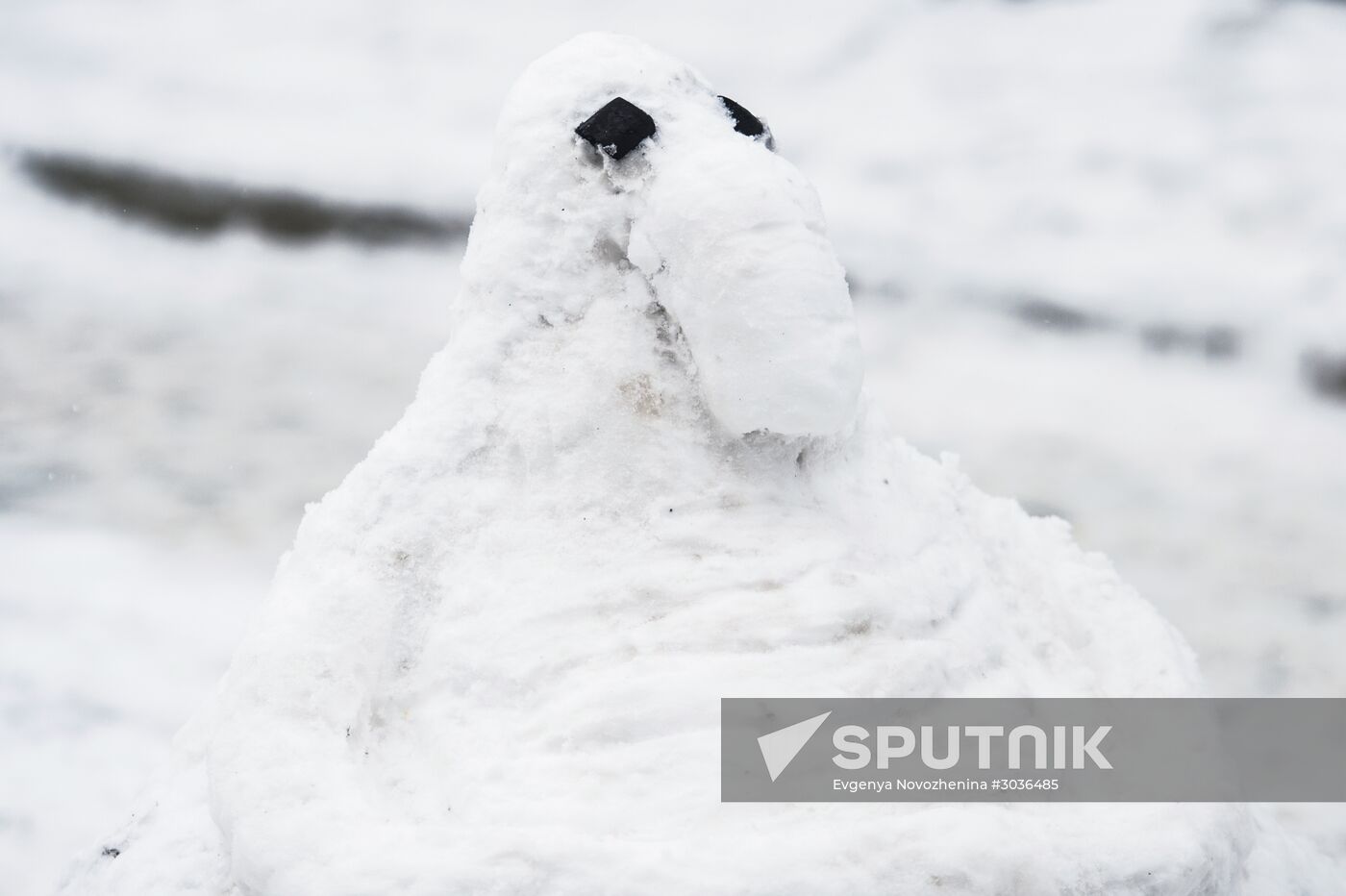 Internet meme Zhdun made of snow in Moscow