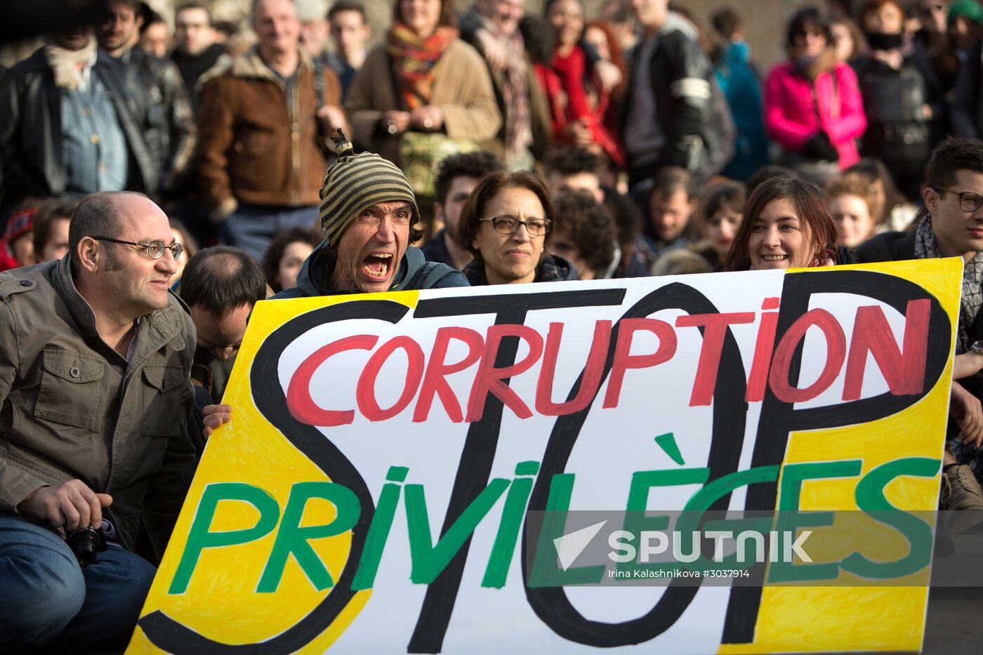Anti-corruption rally on Place de la Republique in Paris
