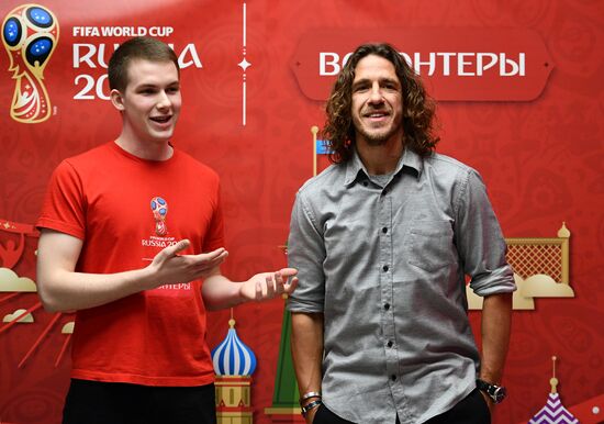 Football player Carles Puyol Saforcada meets with prospective volunteers in Moscow