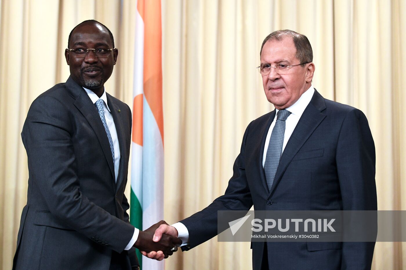 Foreign Minister Sergei Lavrov during talks with Foreign Minister of Niger Ibrahim Yacoubou