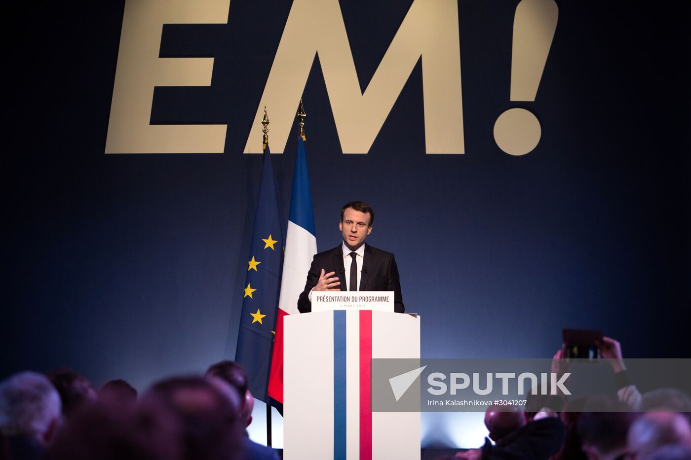 French presidential candidate Emmanuel Macron presents his program