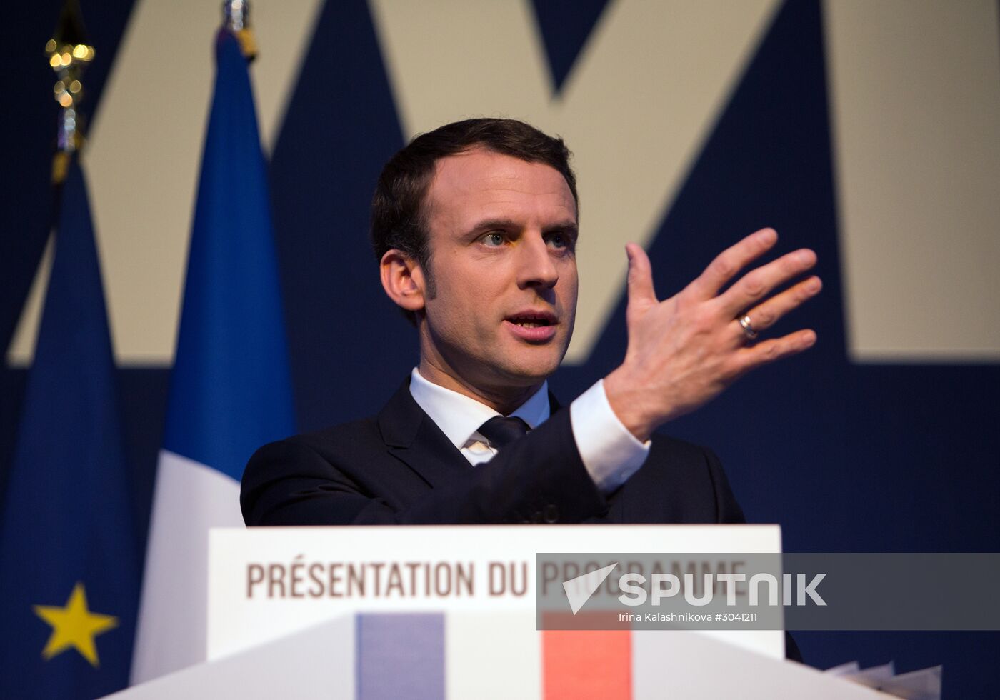 French presidential candidate Emmanuel Macron presents his program