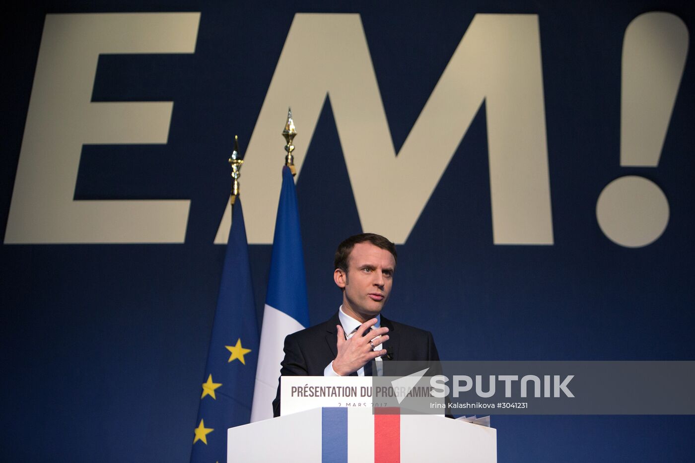 French presidential candidate Emmanuel Macron presents his program