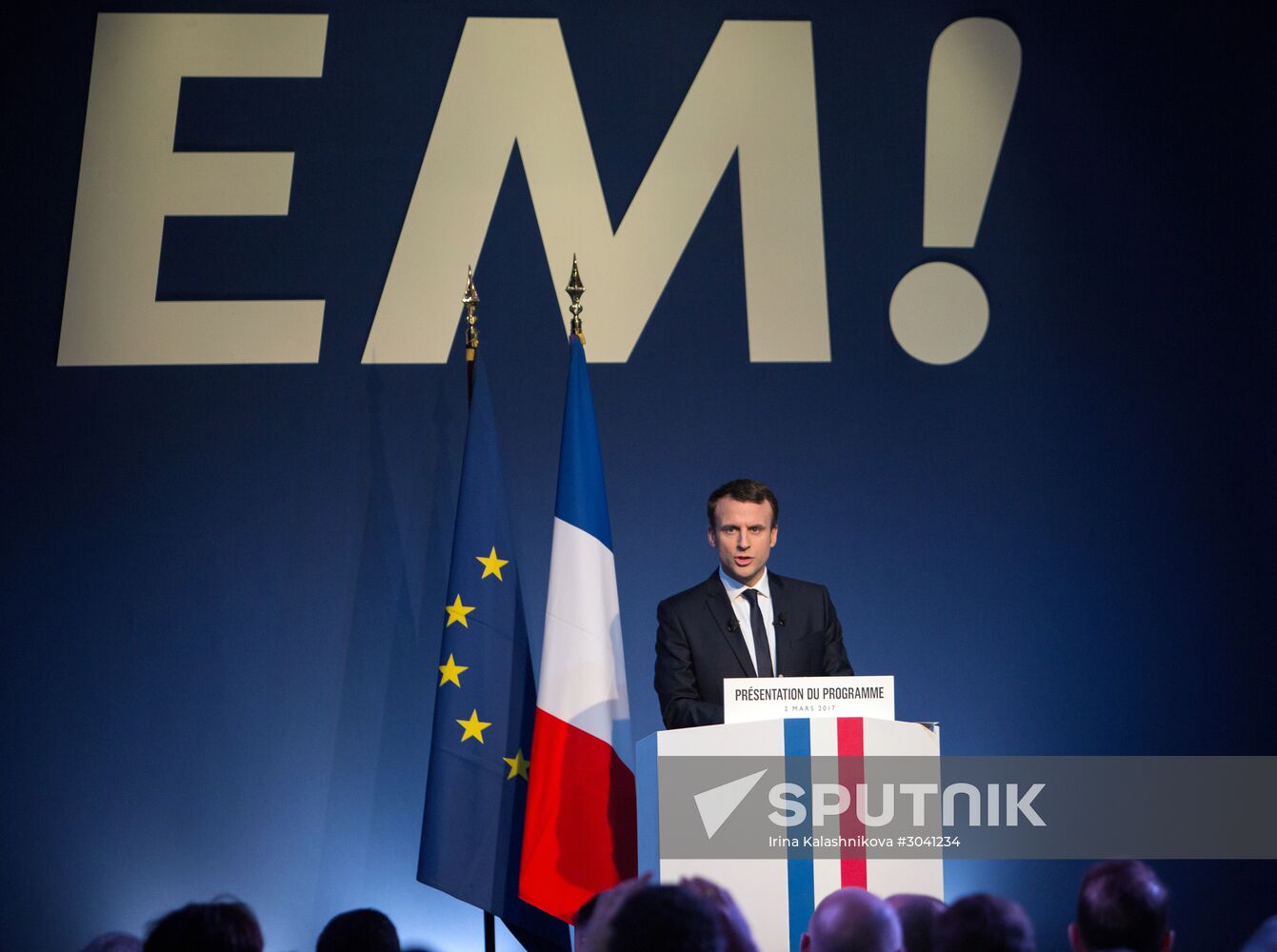 French presidential candidate Emmanuel Macron presents his program