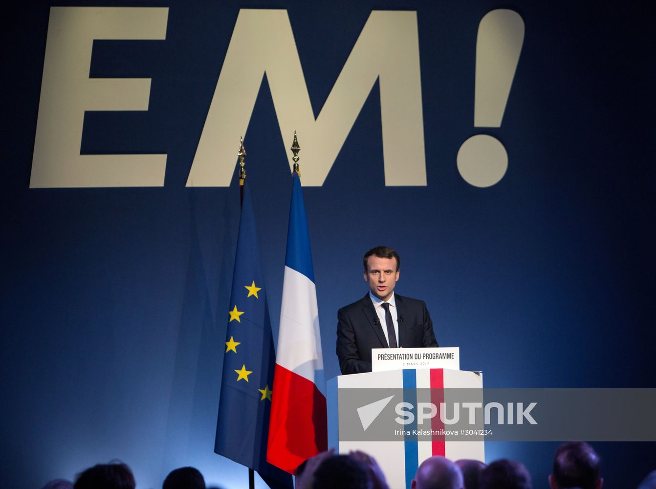 French presidential candidate Emmanuel Macron presents his program