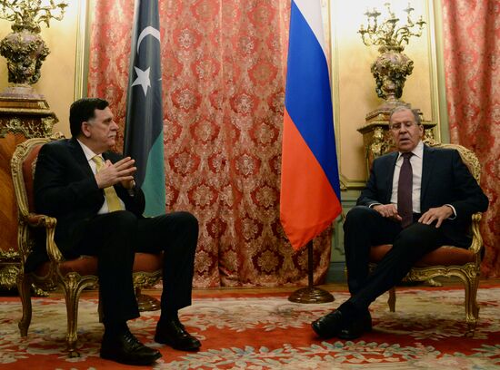 Russian Foreign Minister Sergei Lavrov meets with Libyan Prime Minister Fayiz al-Saraj