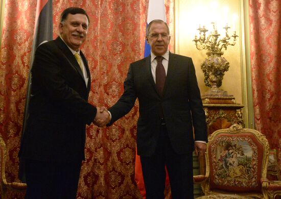 Russian Foreign Minister Sergei Lavrov meets with Libyan Prime Minister Fayez al-Saraj