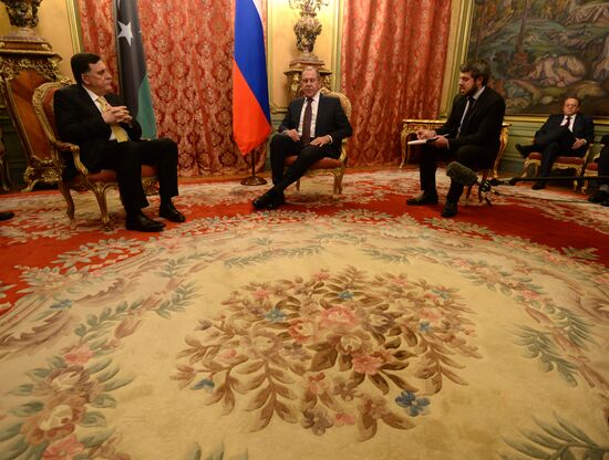 Russian Foreign Minister Sergei Lavrov meets with Libyan Prime Minister Fayez al-Saraj