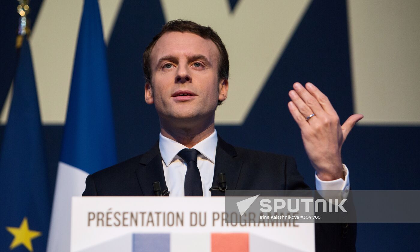 French presidential candidate Emmanuel Macron presents his program